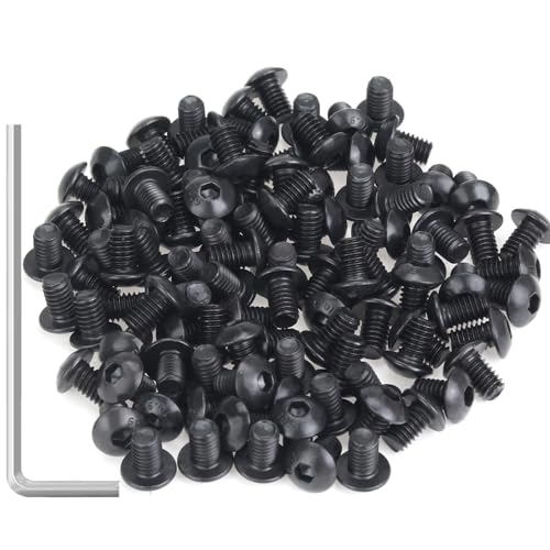 105 Pieces M4 x 6mm Button Head Socket Cap Screws, Thread Pitch 0.7mm, Sutemribor M4 Black Screws, 10.9 Grade Alloy Steel, Black Oxide Finish, Fully Threaded - size: M4 x 6mm, style: Button Head