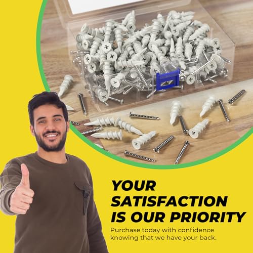 Qualihome Drywall Anchors with Screws – 200 Piece Set (100 Anchors + 100#8 x 1-1/4" Screws) | Self Drilling Drywall Anchors Heavy Duty | Wall Anchors for Drywall | Plastic Screw Anchor Kit - style: 100 Pack