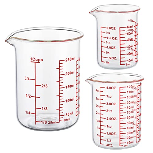 Ackers BORO3.3 Glass Measuring Cups with Spouts, 3-Piece Set, 60/120/250 ml - size: 60ml/120ml/250ml Measuring Cup Set