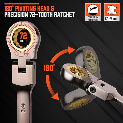 HORUSDY 24-Piece Flex-Head Ratcheting Wrench Set, Metric(8–19mm) & SAE(1/4-7/8") Combination Wrenches, 72-Tooth CR-V Steel, Ratchet Spanners with Wrench Organizer for Repair - style: 24-Piece Flex-Head Ratcheting - Pro Complete