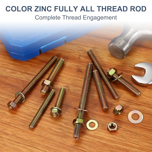 PATIKIL 5/16" x 1-1/2" Color Zinc Fully All Thread Rod, 8 Pcs Carbon Steel Long Threaded Screw Stud Bolts for Furniture Garden Mounting Assembly Fastening - size: 5/16" x 1-1/2"