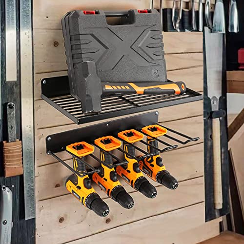 UU-Major Power Tool Organizer with Charging Station,Drill Holder Wall Mount,Garage Storage Shelves for Organization and Storage,Heavy Duty Pegboard Wall Organizer Set Solid Metal Black… - style: 1shelf+1rack