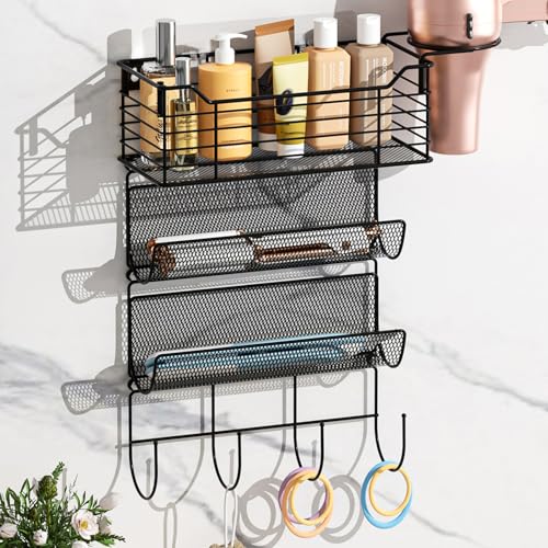 3 Tier Hair Tool Organizer Wall Mount, curling iron holder Basket, Black - color: 4 Tiers Black