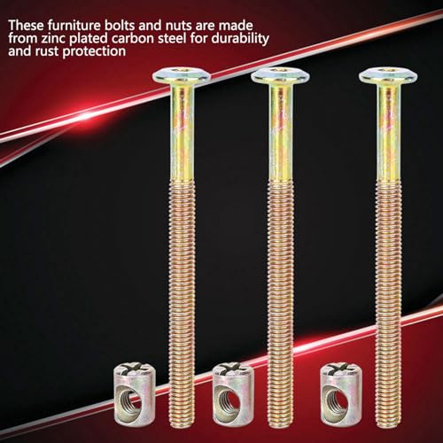 M6 X 90mm Bed Frame Bolts Set, 10Pack Dowel Furniture Bolts and Barrel Nuts, Steel Furniture Screws, Bed Hardware Replacement Kit for Beds Chair Spare Connector Parts - size: 90mm