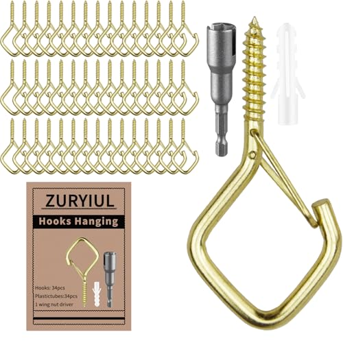 34 Pcs 2.2in Windproof Ceiling Hooks for Plants & Lights - color: Gold, size: 34Pcs