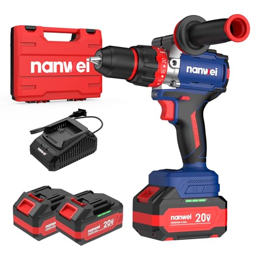 NANWEI Hammer Drill,1100 in-lbs, 26000BPM, 2x4.0Ah Batteries, Brushless