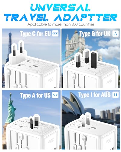 Universal Travel Adapter, 35W PD Fast Charging, 5 USB C/A Ports - color: PD35W-3A2C-white