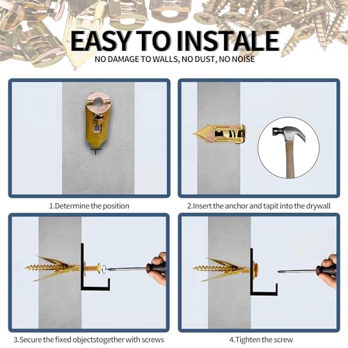 SOPAMI 100PCS Drywall Self Drilling Anchor Screws Kit,Heavy Duty Metal Wall | Metal Sheetrock Anchors and Zinc Screws for 3/8,1/2,5/8,Sheetrock Anchors 0.47x1.18inch,No Drill Dry Wall Anchors Screws Kit