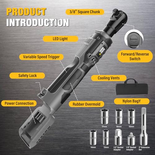 3/8" Cordless Ratchet Wrench Fit DEWALT 20V Battery, 88Ft-lbs(120N.m)500RPM - color: Gray