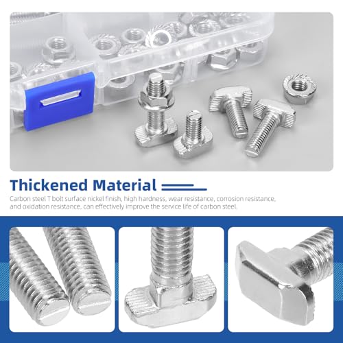 Glarks 80pcs M6 T Slot Drop-in Bolt with Hexagon Flange Nut Set, 12/16/20/25MM Hammer Head T-Bolt, T Shape Stud Sliding Screw, T Screw Stud for European Standard 30 Series Aluminum Profile - size: M6