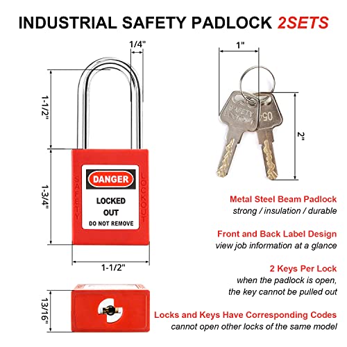 Gate Valve Lockout and Safety Padlock, 2Sets, Hose Bib Lock for Outdoor Faucet Knob/Water Spigot/Propane Tank, 1 to 2-1/2 in Dia Valve Handles, Plastic Red Secure Locks Device for Outside Garden Valve - size: 2 Pack with Padlock