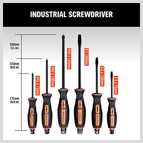 HORUSDY 6-Pieces Magnetic Screwdriver Set, 3 Phillips and 3 Flat Head Tips Screwdriver for Fastening, Chiselling and Loosening Seized Screws (New Screwdriver Set) - style: 6-Pieces Magnetic Screwdriver Set