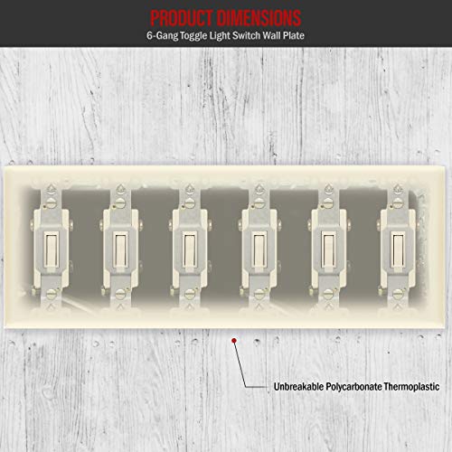 ENERLITES Six Gang Light Switch Wall Plate, Toggle Switch Plate, Glossy, 6-Gang Mid-Size 4.88" x 12.22", Unbreakable Polycarbonate Thermoplastic, 8816M-LA, Light Almond - color: Light Almond, size: Mid-Size