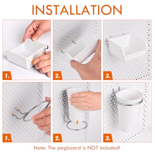 Pegboard Bins Cups with Hooks & Loops 12 Pack Peg Board Organizer (White) - color: White