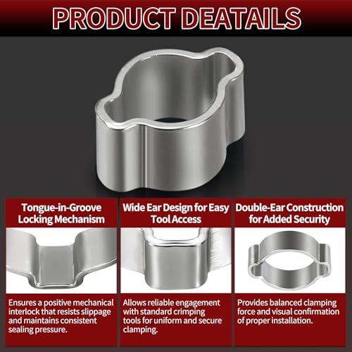 10 Pack Stainless Steel Range 11-13mm Double Ear Hose Clamps - size: 11-13mm