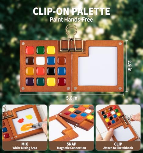 12-Color Travel Watercolor Set with Clip-On Wood Palette