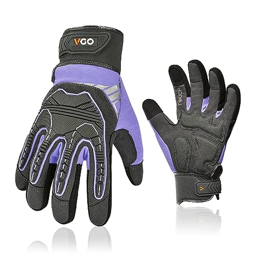 Vgo... Heavy Duty Synthetic Leather Work Gloves Women,Impact Protection Mechanic Gloves,Touchscreen(SL8849IP-FM) - color: Purple, size: Medium(1 Pair)