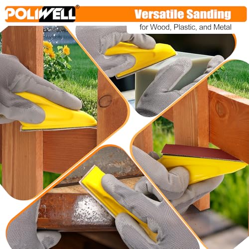 POLIWELL Micro Sanding Tools 3.5” x 1” Detail Sander for Small Projects, Mini Handle Sander Kit+ Sandpaper 40 80 120 180 240 400 600 Grit for Crafts Wood Finishing Tight Narrow Spaces, 120 PCS - style: 120 Pcs