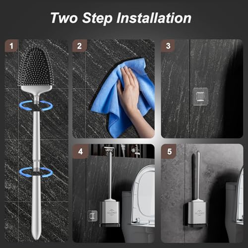 Sellemer Silicone Toilet Brush, Ventilation Slots Base Holder 1 Pack Silver - color: Silver-1pcs