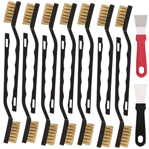 12 Pcs Mini Brass Brush Set, Brass Scratch Brush with Curved Handle - style: Brass