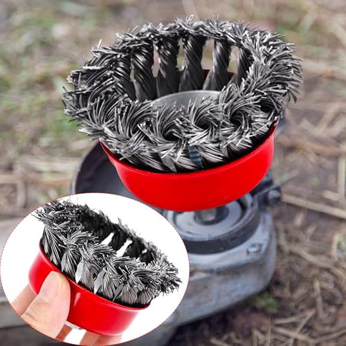 9 Pack Wire Cup Brush for Angle Grinder 5/8"-11 UNC Threaded Arbor Knotted Carbon Steel Wire Brushes Rust & Paint Removal Heavy Duty Cleaning Cup Brush Set