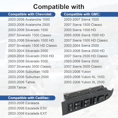 Master Power Window Switch Compatible with 2003-2007 Chevrolet GMC Cadillac - size: 15883323