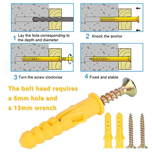 Drywall Anchor kit - Hollow Wall Anchors with Screws Assortment Kit, Self-Drilling Hollow Wall Anchor, for Drywall, Nylon Plastic,100PCS / 50Sets (Yellow 640mm)