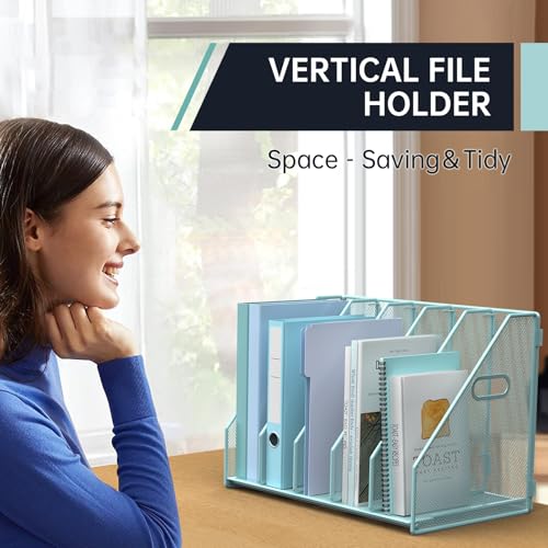 MINDEPOT Desk File Organizer Folder Holder with 5 Vertical for Office, Blue - color: Blue