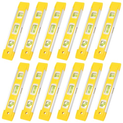 12 Pack 9 Inch Magnetic Torpedo Level with 45, 90, 180 Degree Bubbles, Plastic Shell Shock Resistant Torpedo Level, Yellow Spirit Level Measuring Tool - color: Yellow, size: 12PCS