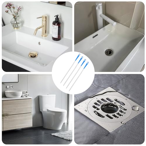 Molain 4 Pack Drain Cleaning Brush, 23.6inch Long Flexible Drain Clog Remover Tool Pipe Brush Cleaner with Nylon Bristles Rust-Resistant Sink Drain Cleaner for Toilet Kitchen Sink Shower Bathroom Tub