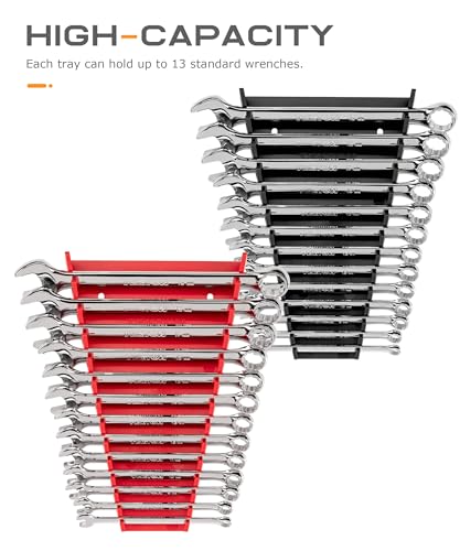 SCUARI 2PCS Wrench Organizer,Car Accessories Wrench Organizer for Tool Box,26 Slots Metal Wrench Holder,Wall Mounted Wrench Storage Holder Trays Rack,Fits Most Toolbox Cabinets of Drawers