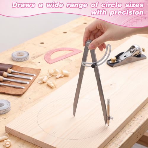 12 Inch Professional Compass for Woodworking with Wing & Protractor, Pink - color: Pink, size: 12 Inch