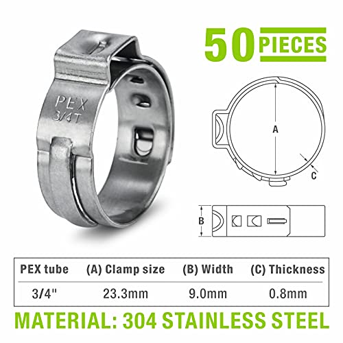 iCrimp 3/4 Inch Stainless Steel PEX Cinch Clamp Rings - size: 50pcs 3/4-Inch