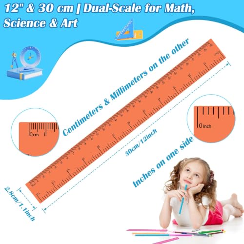 36 Pcs 12" Clear Orange Plastic Rulers, Back to School Measuring Supplies - color: Orange