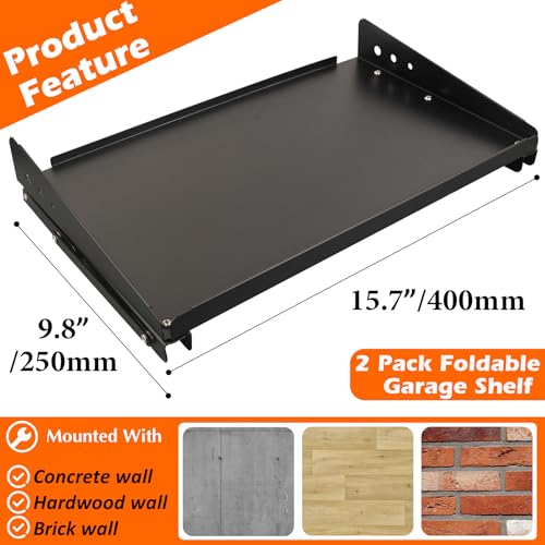 MUTUACTOR Heavy Duty Wall Mounted Shelf,2-Pack Wall Storage Shelves for Garage Storage,15.7” Foldable Metal Shelves Wall Mounted for Garage,Kitchen,Laundry Room,Workshop - style: 2 PCS Heavy Duty Garage Wall Shelves