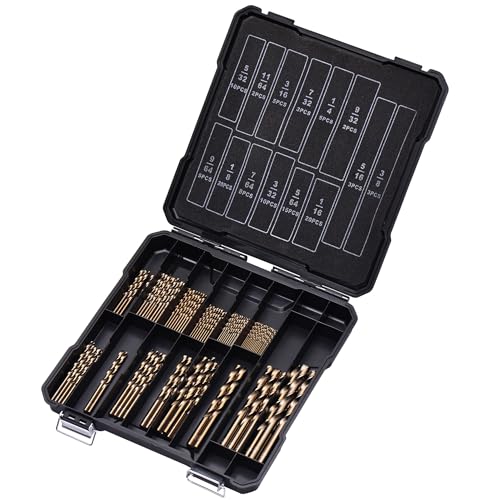 Cobalt Drill Bit Set for Hardened Metal and Stainless Steel, 111Pcs M35 High Speed Steel Twist Jobber Metal Drill Bits 1/16"-3/8", with Plastic Index Storage Case - size: 1/16-3/8 in (111 pcs)