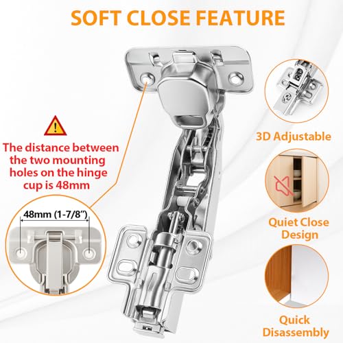 TamBee 175 Degree Hinges Frameless Cabinet Doors Hinges 48mm Concealed Hydraulic Adjustable Soft Closing Nickel-Plated Steel Buffer Dampers for Kitchen Corner, 1 Pair 2Pcs (Full Overlay) - size: 175° Full Overlay