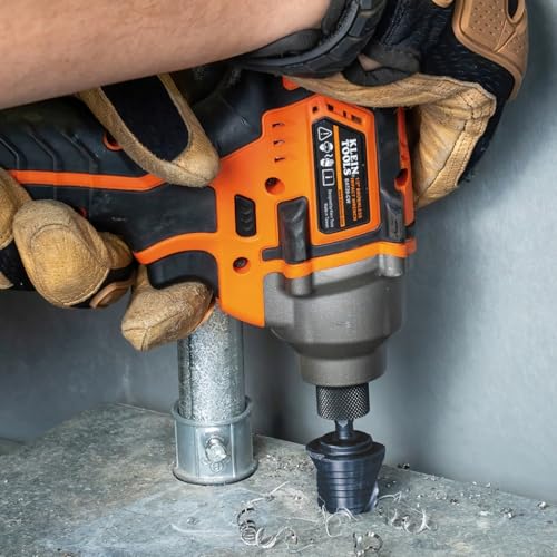 Klein Tools QRSTSPRO Premium 3-Piece Electrician's Step Bit Set with Cutting Oil, Modular Case, Impact Rated Quick Release, Double Spiral Flutes - size: 3-Piece Set (Large), style: Quick Release
