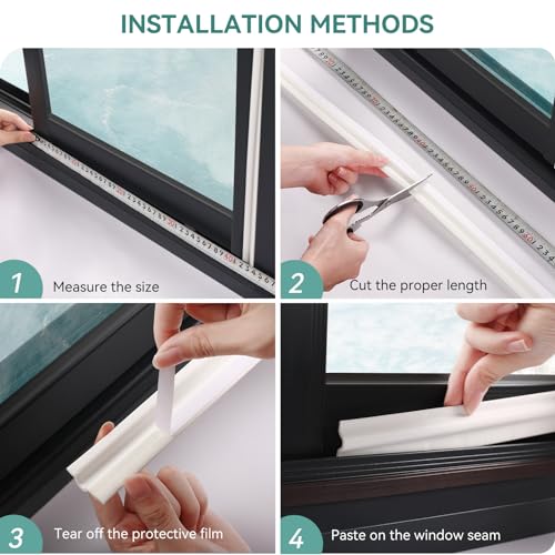 MOPMS Draft Stopper Sweep, Door Weatherproofing Stripping, Window Seal Strip Self-adhisive Soundproof Cuttable Weather Length 13.12 Ft (2 Pcs x 6.56 Ft), White - color: White, size: 13.12 ft (2 pcs)