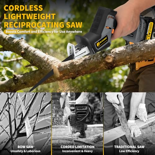 JEXUGK Reciprocating Saw, 21V Cordless Brushless Sawsall with 2 x 4.0Ah battery, 3500 SPM Variable Speed Zaw Saw with 12 Blades, Power Sierra Recíproca Tool‑Free Blade Change for Wood Metal PVC