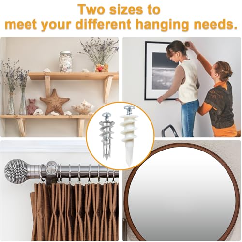 KURUI Self Drilling Drywall Anchors Assortment Kit, 200PCs Picture Hanging Kit for Frame,Curtain Rods,Art Hanging, 100PCs #6 Heavy Duty Metal Dry Wall Anchors 100PCs #8 Plastic Drywall Hangers