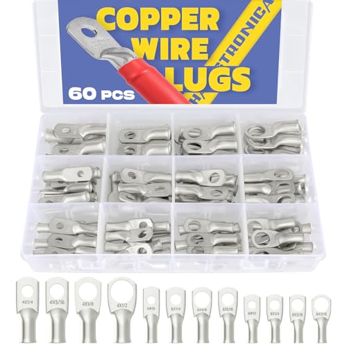 haisstronica 60PCS Tinned Battery Cable Lug Kit AWG 8/6/4 4 Sizes - size: Tinned Copper, style: 60pcs