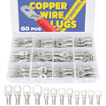haisstronica 60PCS Tinned Battery Cable Lug Kit AWG 8/6/4 4 Sizes - size: Tinned Copper, style: 60pcs