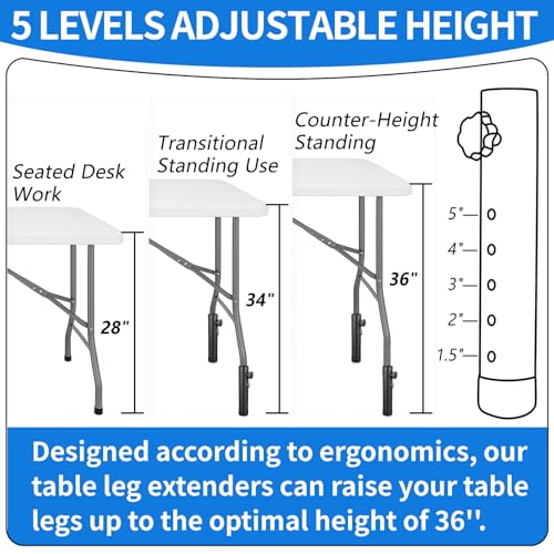 VinBee Folding Table Risers,Folding Table Leg Extenders,5 Levels Height Adjustable Risers for DIY & Office,Dining,Standing Desk 4Pack 7.7 inch (5 Levels) - size: 7.7 inch (5 LEVELS)