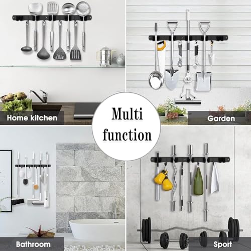 Black Broom Holder Wall Mount, 5 Racks 4 Hooks Mop and Broom Organizer - color: 5 Racks & 4 Hooks (Black) - 1 Pack