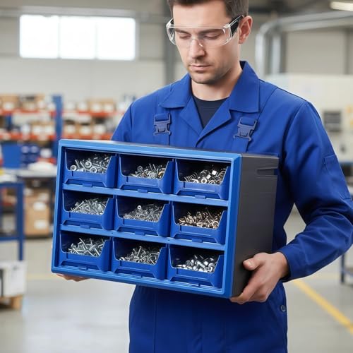 Northsky 9-Drawer Plastic Storage Drawers, Small Parts Organizer, Stackable Teacher Toolbox for Hardware, Screws, Nuts & Bolts, Stickers, Beads, Building Bricks, Garage Storage，14.17 × 7.09 × 9.45 - size: 9 Drawer & Blue
