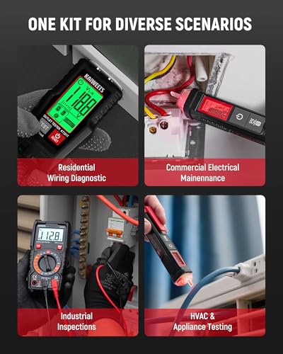 KAIWEETS Electrical Test Kit KIT01, Digital Multimeter, Smart Non-Contact Voltage Tester & GFCI Outlet Tester with LCD, Complete Set with Carrying Case & Batteries for Electrician, DIY & HVAC