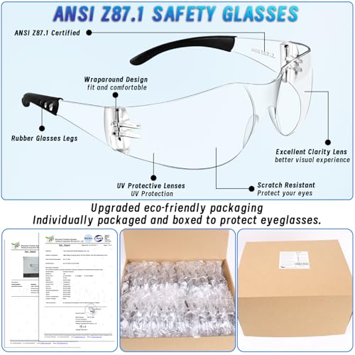 80 PCS Clear Safety Glasses Bulk for Men Women ANSI Z87.1 Safety Goggles - color: Clear