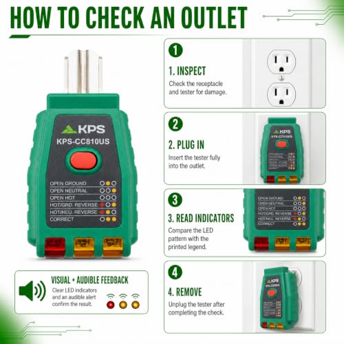 KPS CC810US Socket Tester. GFCI Receptacle & Wiring Diagnostic Tool