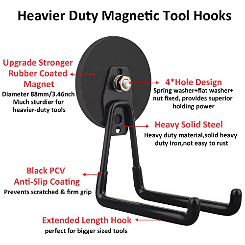ULIBERMAGNET Strong Magnetic Ultimate Hooks,Large Magnet with Hooks for Heavy Duty Tools,Jig Saw,Hose, 2 Pack Heavy Duty Magnetic Hooks for Hammer Drill,Circular Saw,Garden Tool(3.46inch/Black) - style: 3.46INCH 2PACK Black Large Hooks